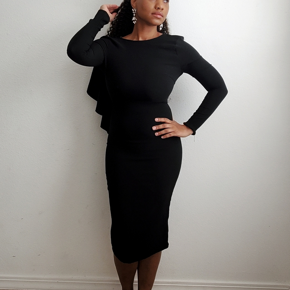 Windsor Open Back Black Midi Dress